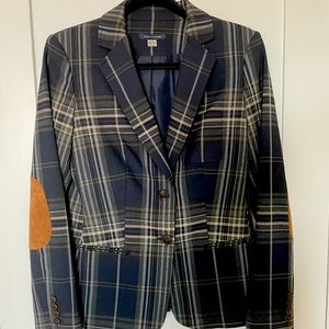 Tommy Hilfiger Navy Plaid Blazer with Tan Accents
